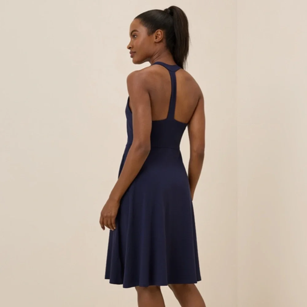 Pact Women's Eclipse Purple Fit & Flare Gathered Halter Dress - Picture 2 of 11